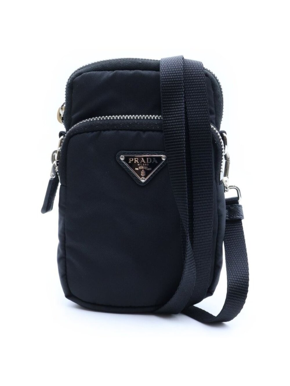 Prada Re-Nylon Shoulder Pouch Bag Black Nylon Silver